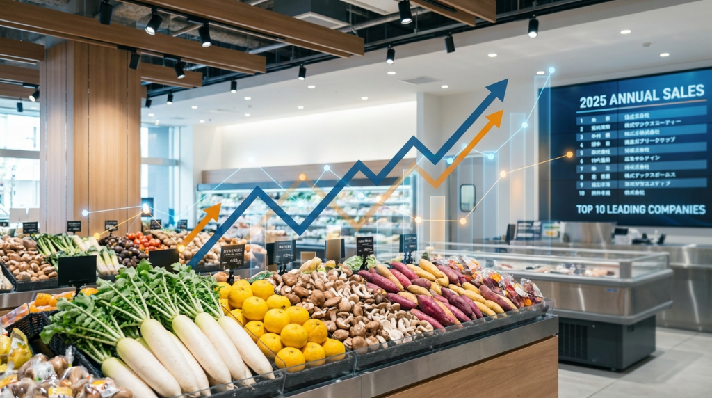 日本の食品スーパーマーケット業界における2025年度の年間売上トップ10企業