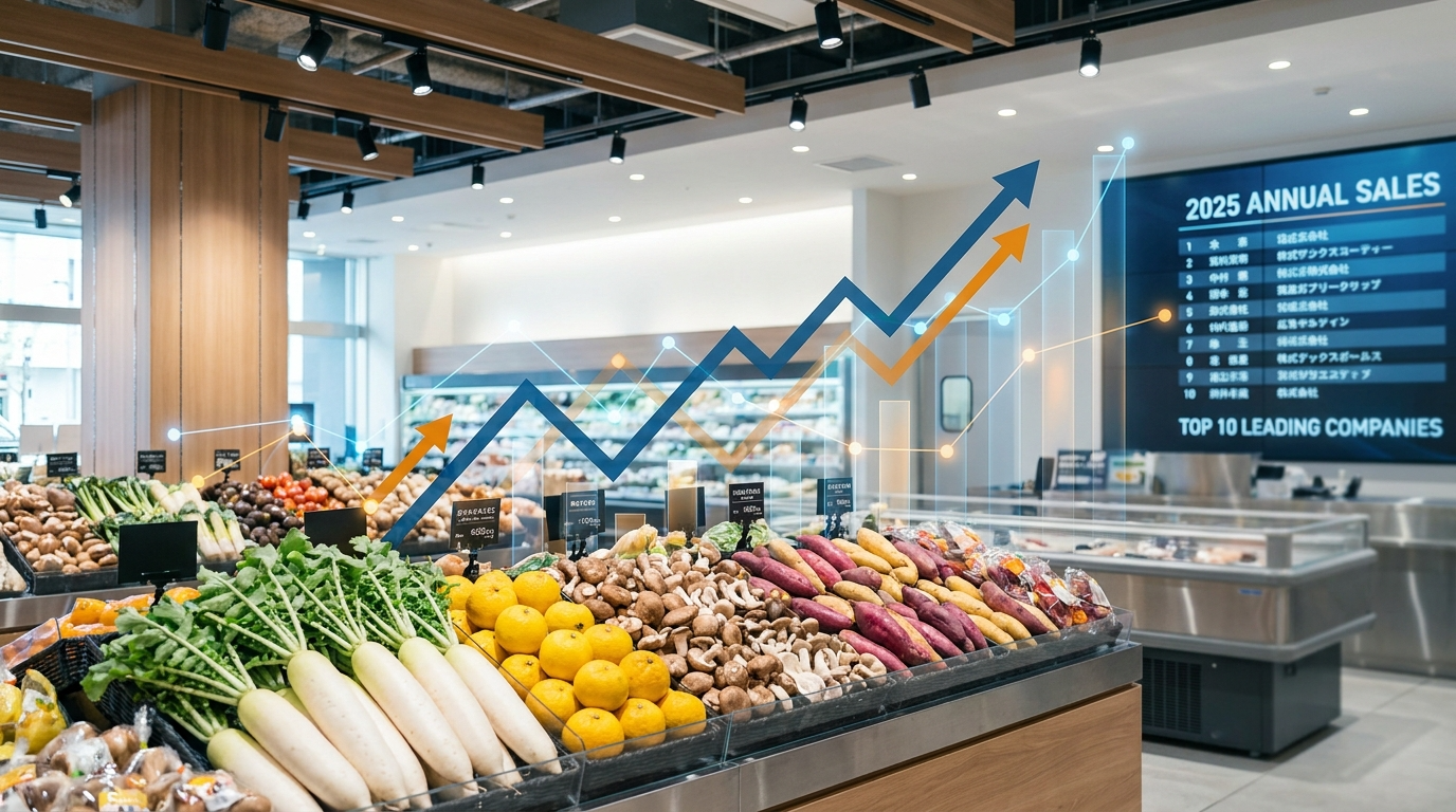 日本の食品スーパーマーケット業界における2025年度の年間売上トップ10企業